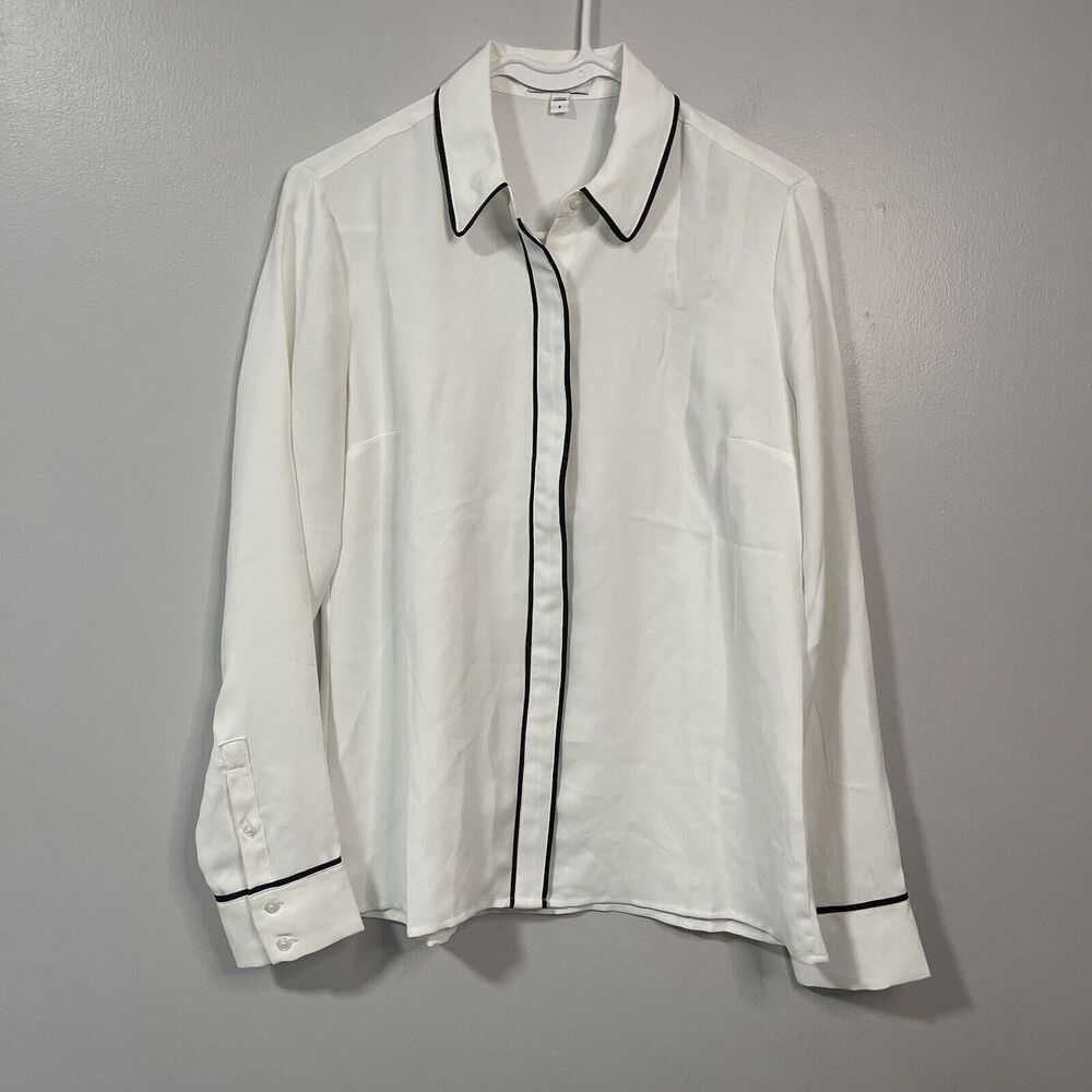 Express Woman's Small Portofino Black Pipe Trim Button Up Blouse